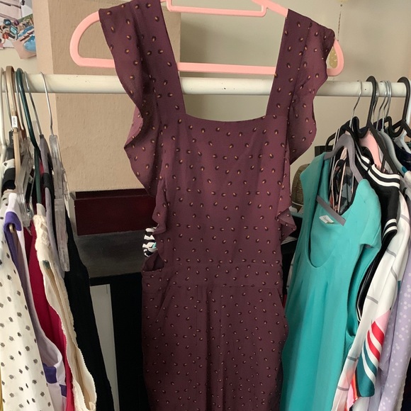 BOBEAU Bib Overalls burgundy pockets capri cropped - Picture 10 of 10